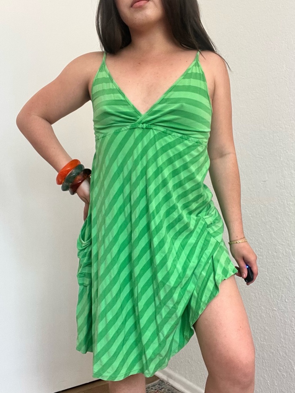 Ella Moss Green Striped Midi Dress